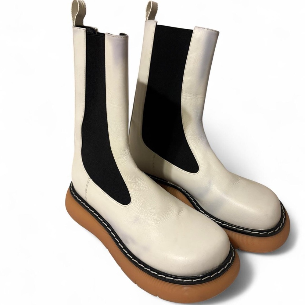 Khaite white leather bleecker boots with gum sole